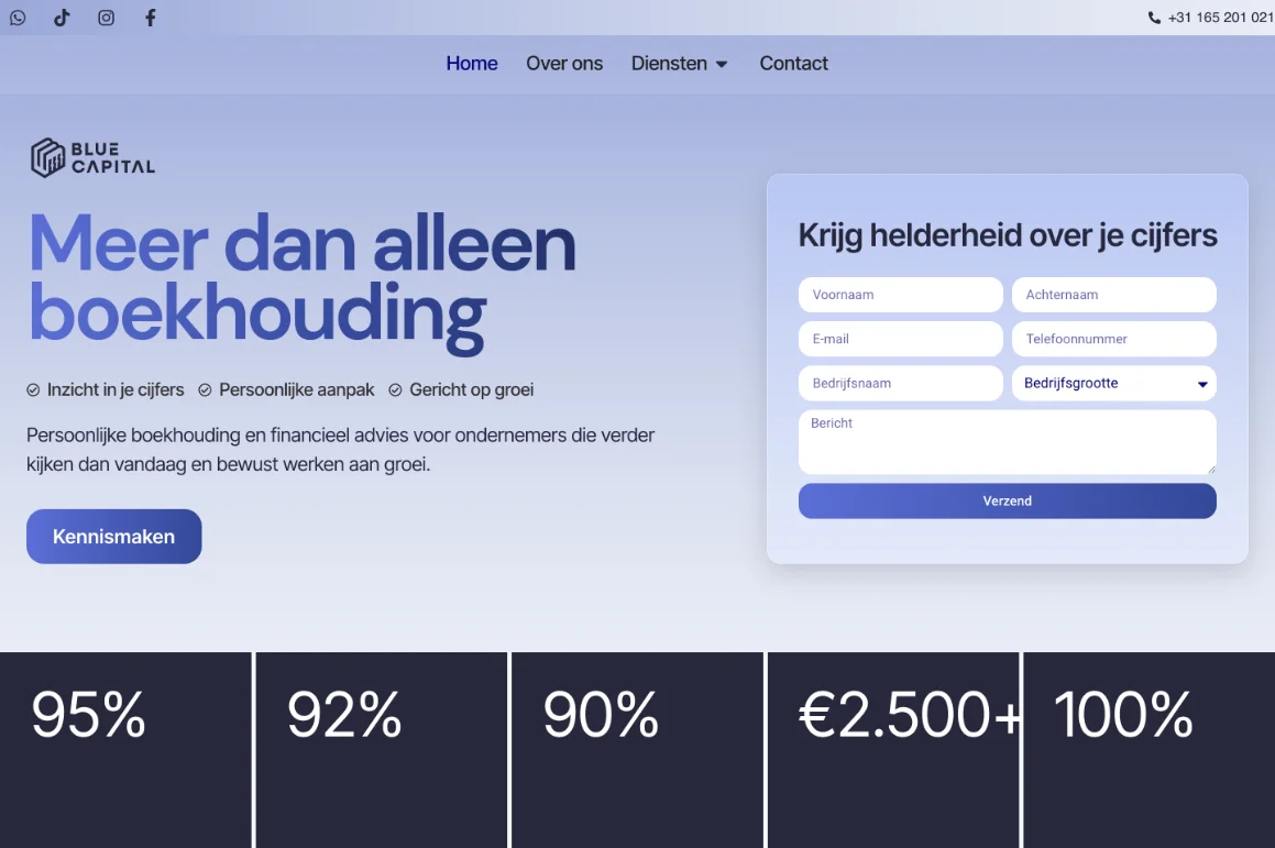 Website Blue Capital, gebouwd door Block Marketing