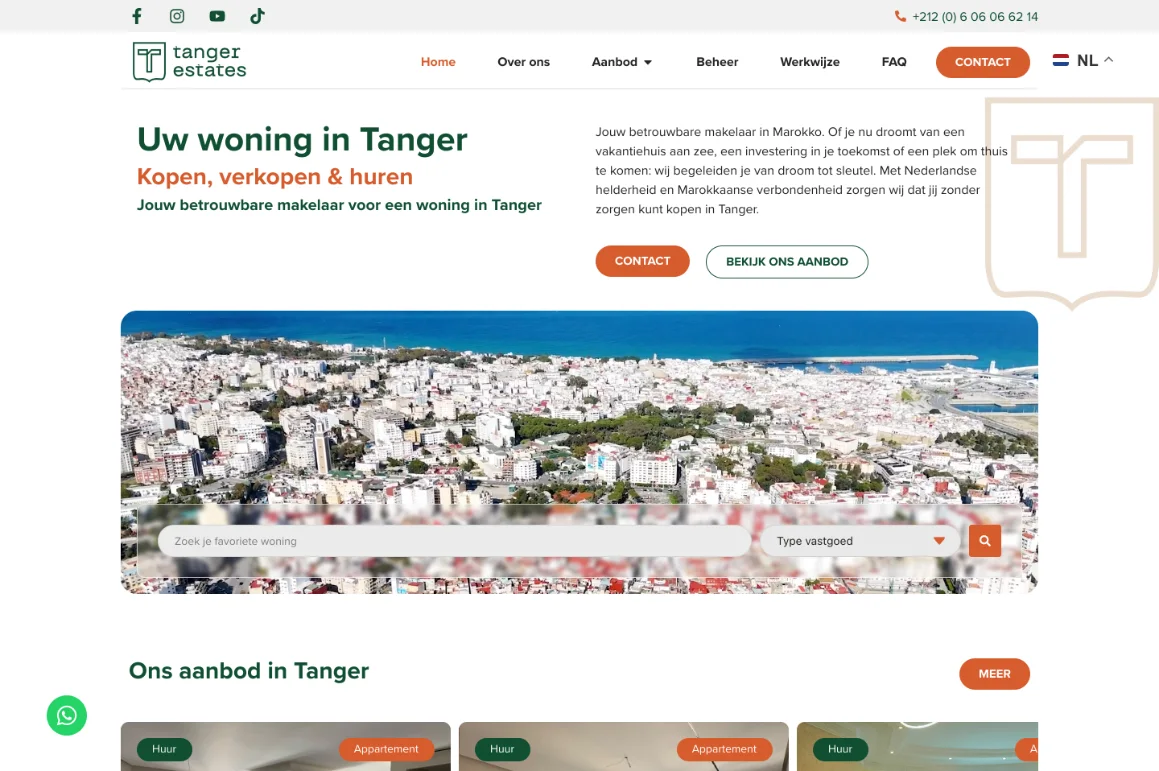 Website Tanger Estates, gebouwd door Block Marketing